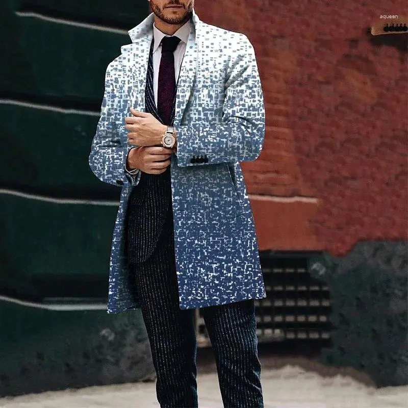 Men's Trench Coats 2023 Autumn And Winter Casual Printed Woolen Medium Length Coat