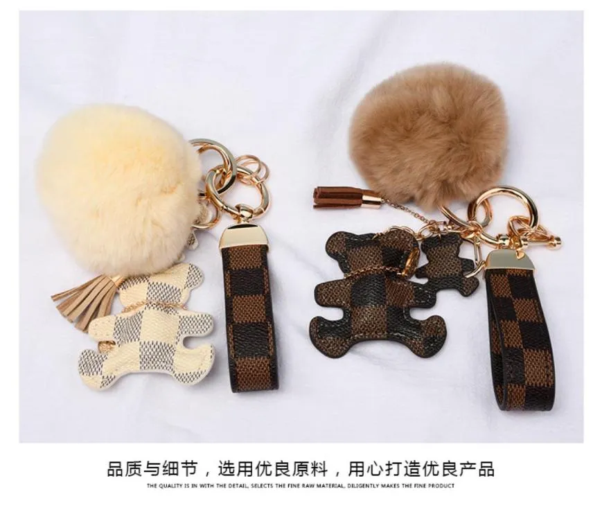 Bear Key Chains Ring Brand Design Rhinestone Keyrings Set Pu Leather Bear Car Keys Jewelry Bag Charm Animal Cheains Holder5375297