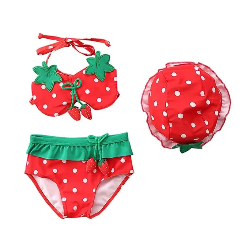 Set Baby Girls Strawberry Swimsuit Girl Pineapple Bikini Sling Spa Swimwear Kids Children
