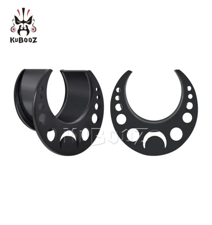 KUBOOZ Stainless Steel Notched Cutout Moon Pattern Tunnels Ear Plugs Body Piercing Jewelry Earring Gauges Stretchers Expanders Who1956431