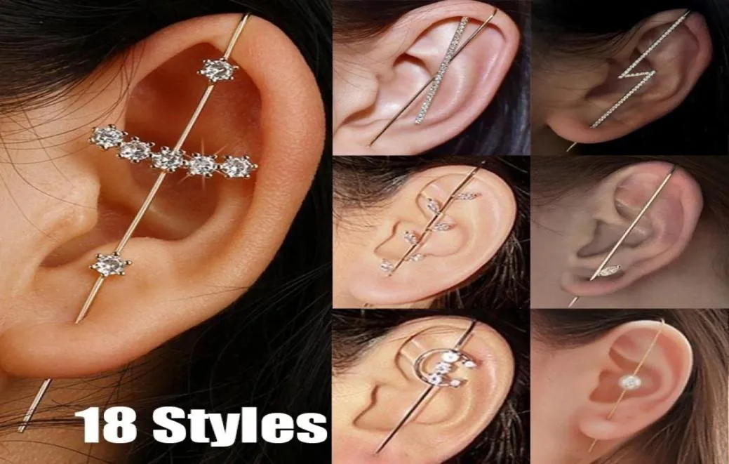 18K Gold Charm Earmuffs för kvinnor flickor Wraparound Crawler Hook Long Earrings Unika Hypoallergenic Stud Climber Jewelry Valentin2591409