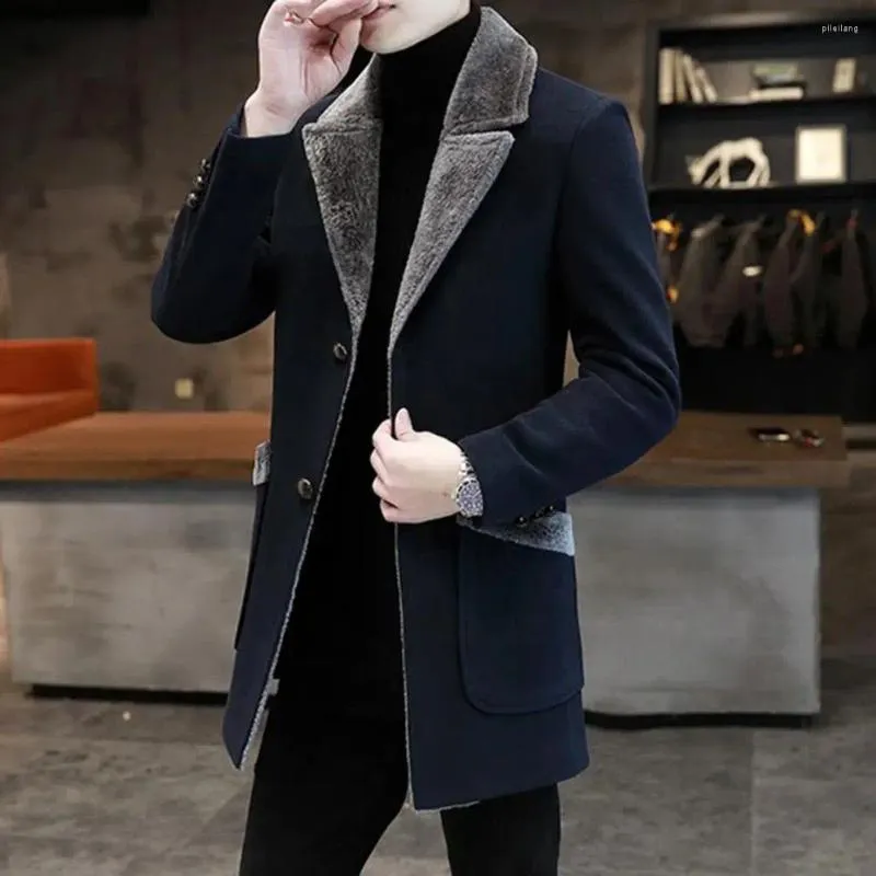 Trench Coats Men's Men Brillbreaker Autumn Hiver Male Male Male Longueur Épais Boutons Veste en laine Coldroproof