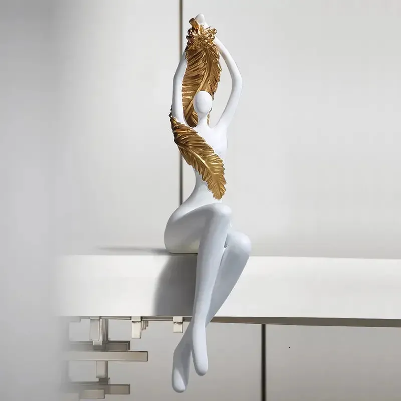 Moderno pendurado pés sentado postura mulher resina decoração casa sala de estar varanda escultura artesanato exibir estatuetas acessórios 231225