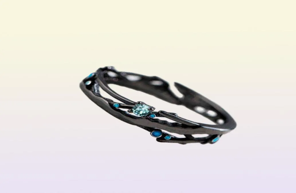 Thaya CZ Melkweg Zwarte Ringen Blauw Helder Zirkonia Ringen 925 Zilveren Sieraden voor Vrouwen Minnaar Vintage Boheems Retro Cadeau 2203882655