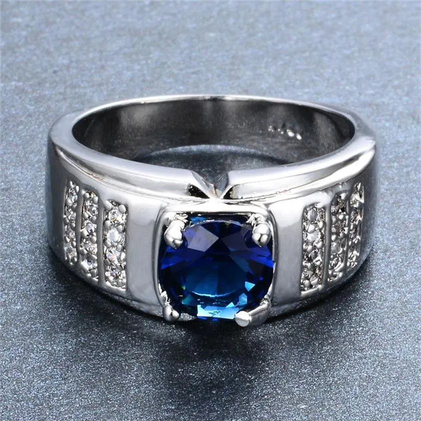 Round Zircon Round Blanc Blue en pierre Bonnes de fiançailles pour hommes Femmes Vintage Fashion Wedding Jewelry Feme Male Promise Ring2712