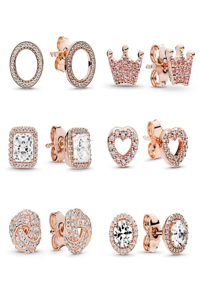 Popolare di alta qualità argento sterling 925 orecchini in oro rosa donne corona amore orecchino rotondo gioielli accessori gioielli donna9722229