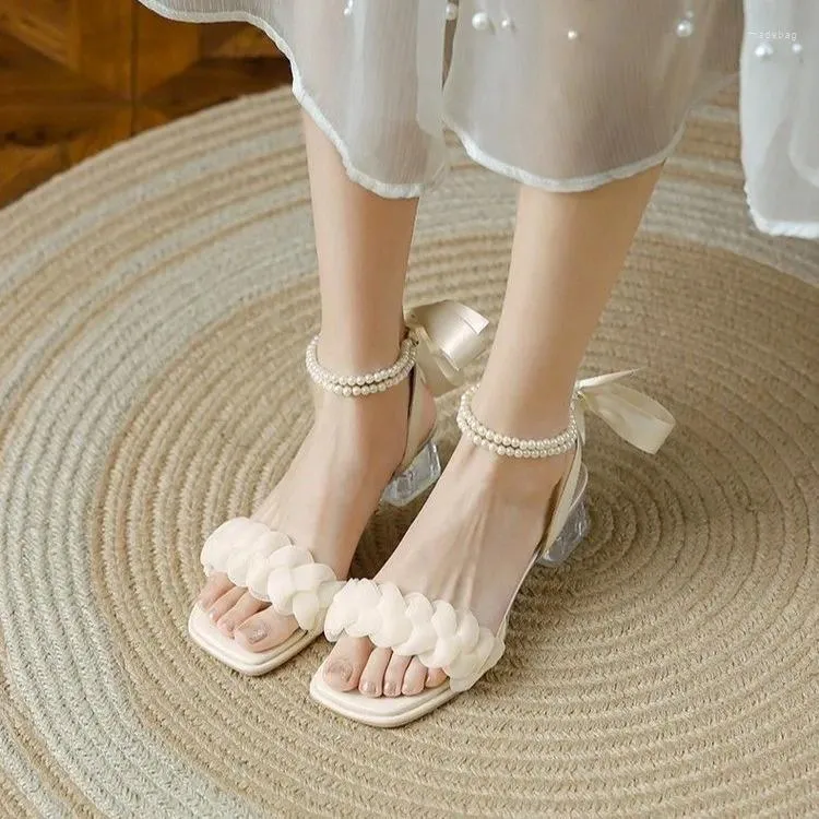 Dress Shoes Transparent High Heel Sandals One-line Buckle Strap Ring Foot Platform Heels Zapatos De Mujer Womens