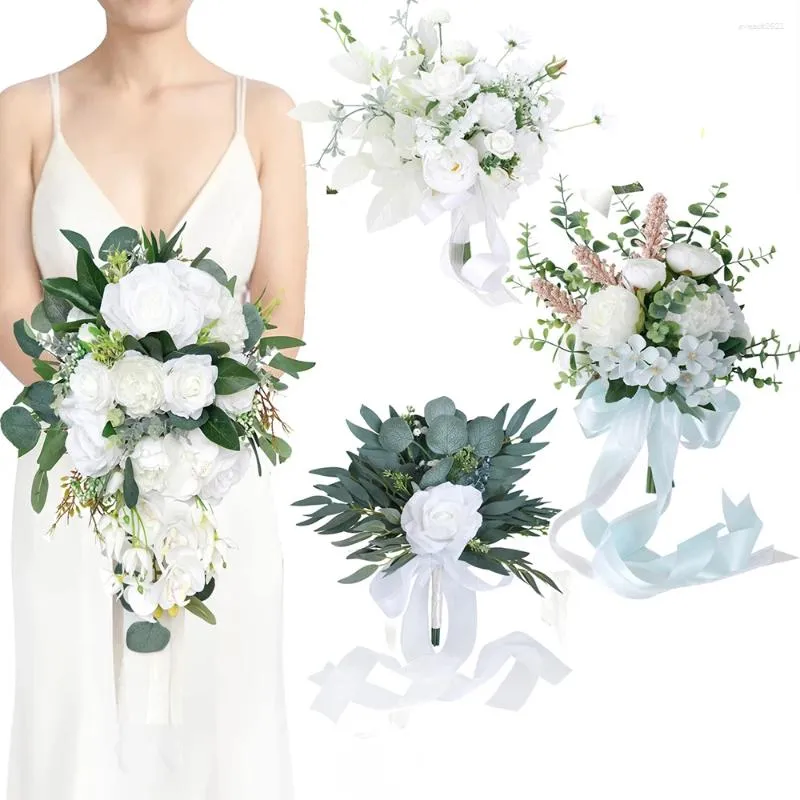 Fleurs décoratives Bouquets de mariage de printemps blanc pour la mariée artificielle Bouquet de mariée rose artificielle Country Boho Decoration