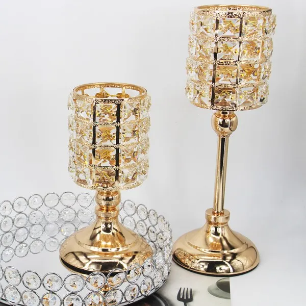 Conjunto de 3 castiçais de cristal dourado para decoração de manto de mesa de centro de lareira, peças centrais de decoração de casa de casamento e dia das bruxas