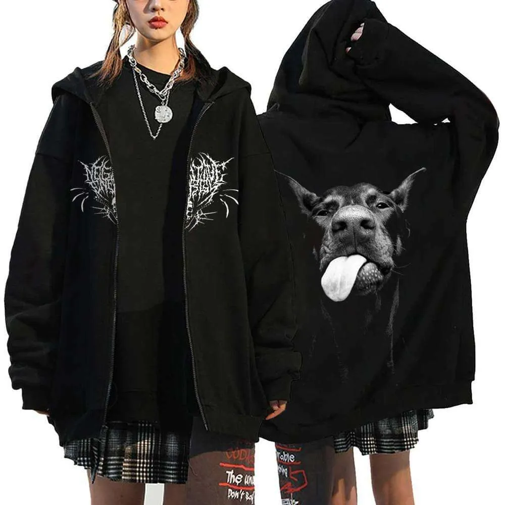 Y2k Zipper Hoodie Casual Streetwear Zip Jacket Haruku Gothic Zips Hoodies Women's Hood Sweatshirts Skeleton Zipup Hoody
