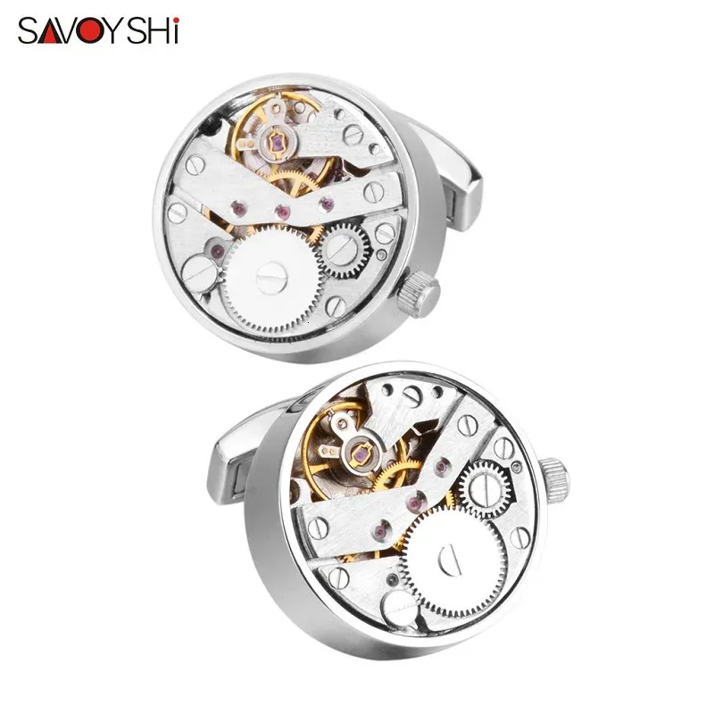 Savoyshi Mechanical Watch Movement Cufflinks for Mens Shirt Cuff Cuff Functional Watch Mechanism Brand Cuff Links Designer Jewelry 231225