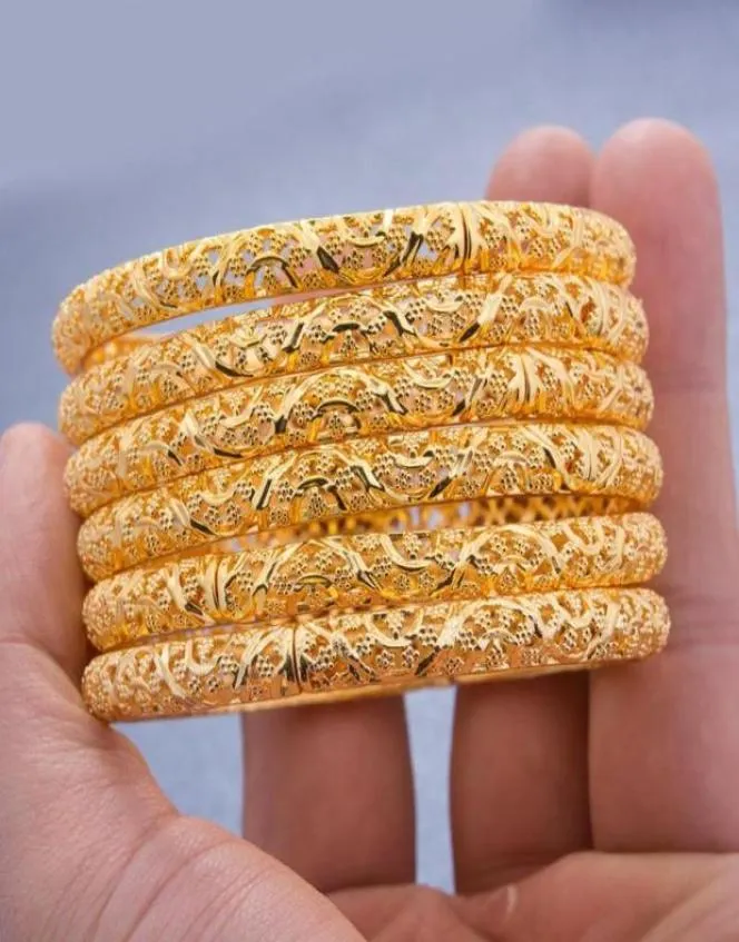 24k 6 uds Color oro Dubai India brazaletes para mujeres pulseras nupciales africanas joyería de boda regalos Bangle7471065