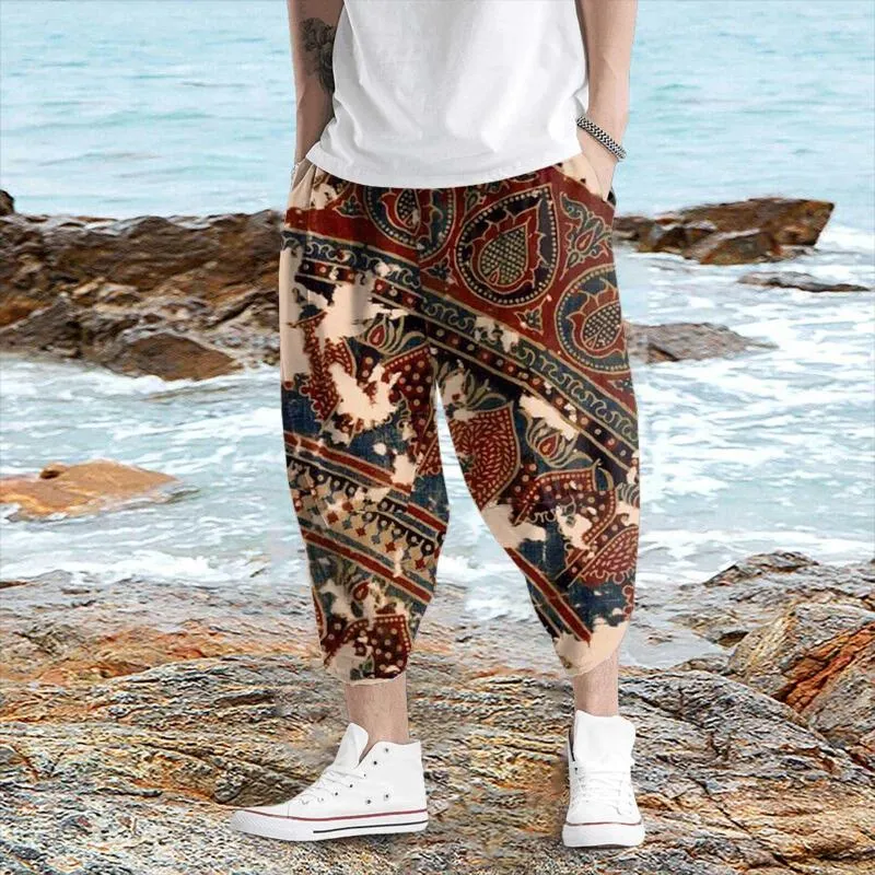 Men's Pants Summer Cropped Thin Casual Simple Fashion Loose Crease Mens Straight Bleach For Men