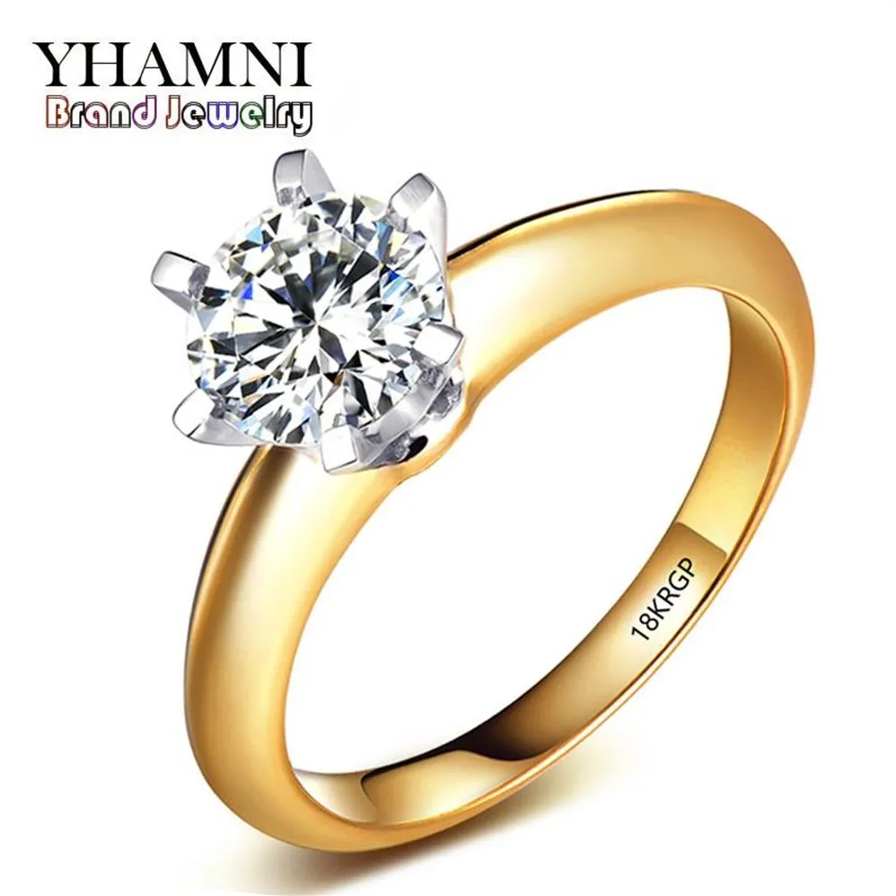 Yhamni de alta qualidade 8mm 2ct diamante 18krgp Carimbo original Jóias de anel de ouro amarelo de tamanhos completos anéis de casamento mulheres 168J2955
