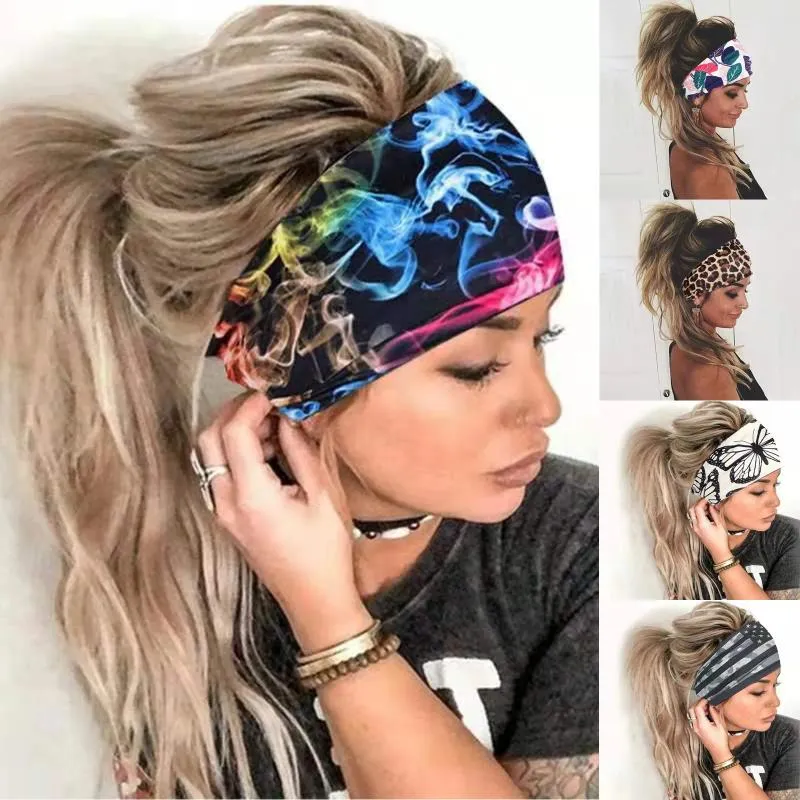 Halsdukar boho stretch headwrap kvinnor rose blomma tryck pannband elastiskt huvud wrap hårband bandana bred halsduk turban