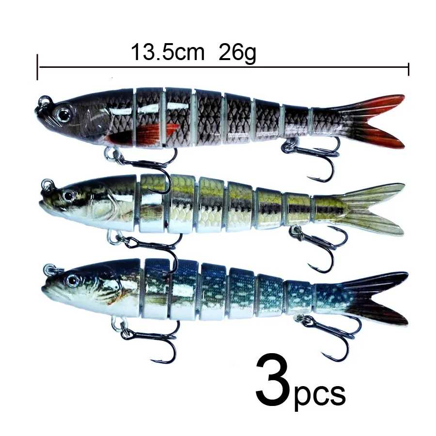 3pcs/lot Sinking 8 Segements Multi Jointed Swimbait Minnow Fishing Lures For Mandarin Fish Pike Bass In Sea Lakes River Pond 231225