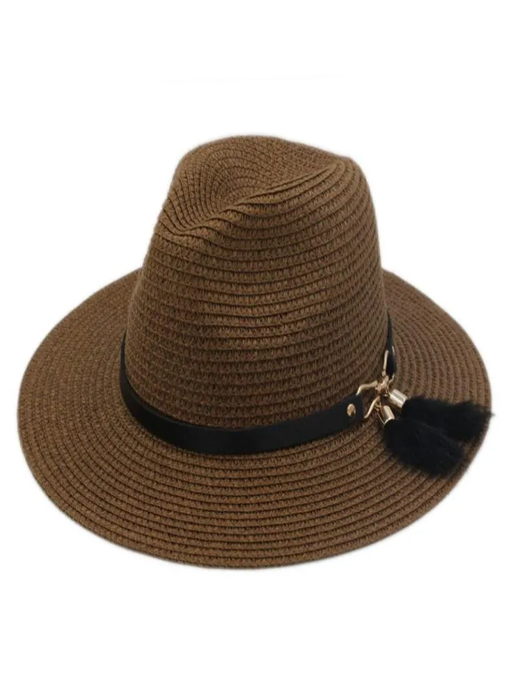 Plastikowy słomka chapeau unisex wiosna letnia impreza ulica na świeżym powietrzu na plażę sunhat szeroką wizatunkową czapkę Panama kochanek top kapelusz z paskiem B7932019