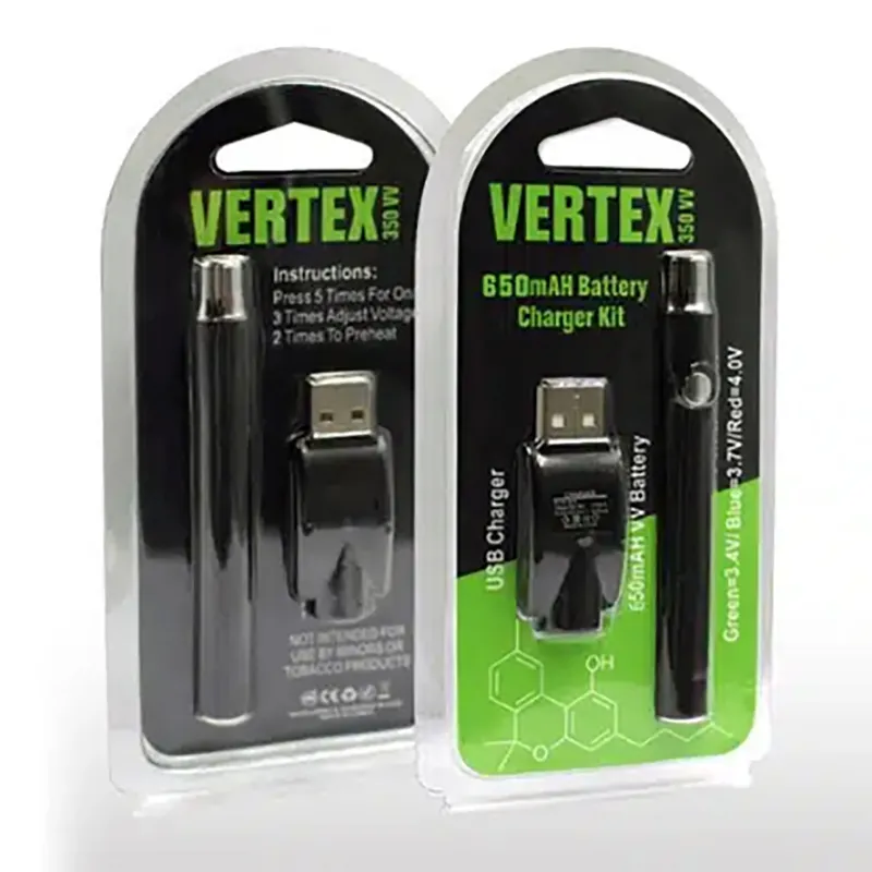 Vertex förvärmning av batteripolplastförpackning 650mAh penna 510 Tråd Vape Pen Battery