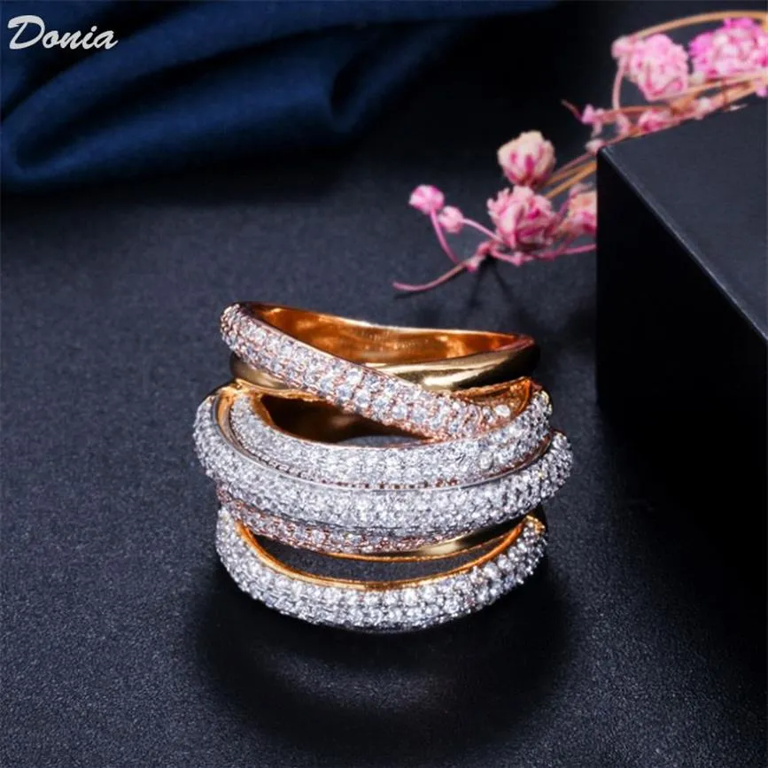 Donia Jewelry Luxury Ring Fashion Geometrische Linie Kupferkupfermikro-in-Laid-Farbe Full Zircon European und American Creative Designer GIF2864