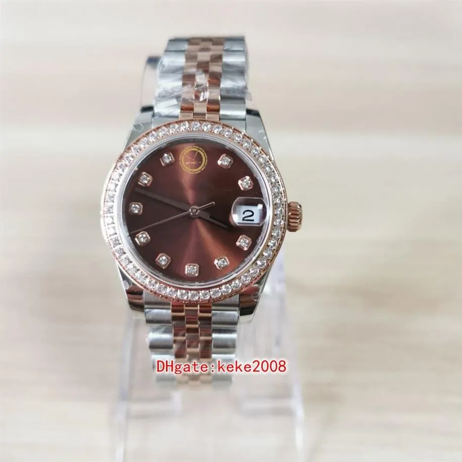 Orologio da polso da donna BPF 278381RBR 278381 Quadrante marrone con diamanti da 31 mm Bracciale giubileo in due toni 316L Zaffiro luminescente Automatico me209H