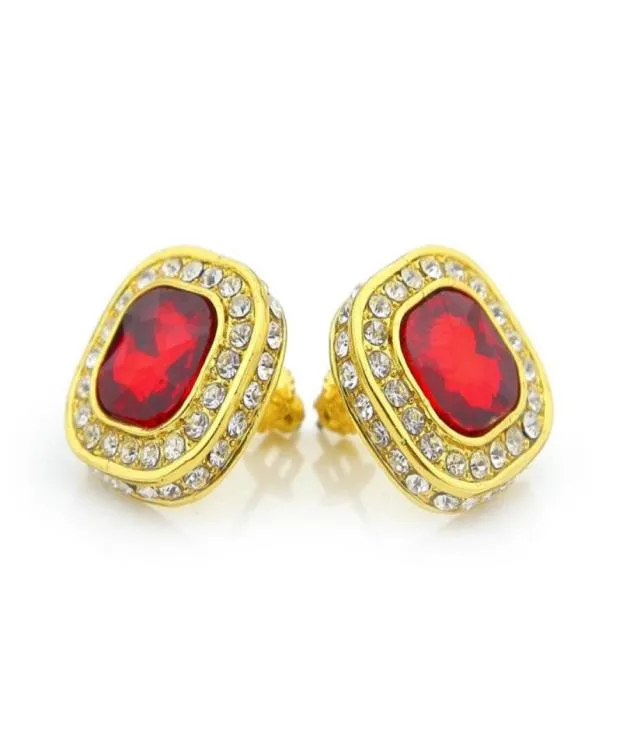 Mens Hip Hop Stud Earrings Jewelry High Quality Fashion Gold Silver Iced Out Blue Ruby Earring3805804