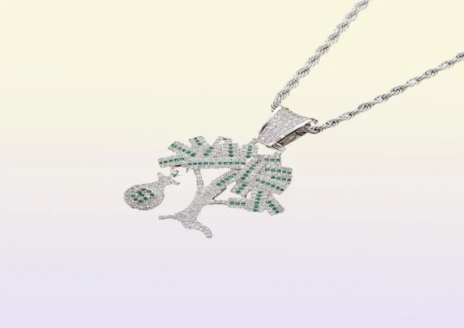 Hip Hop or argent couleur cubique Zircon Dollar américain argent arbre pendentif collier pour hommes Bling Jewelry43372904561682