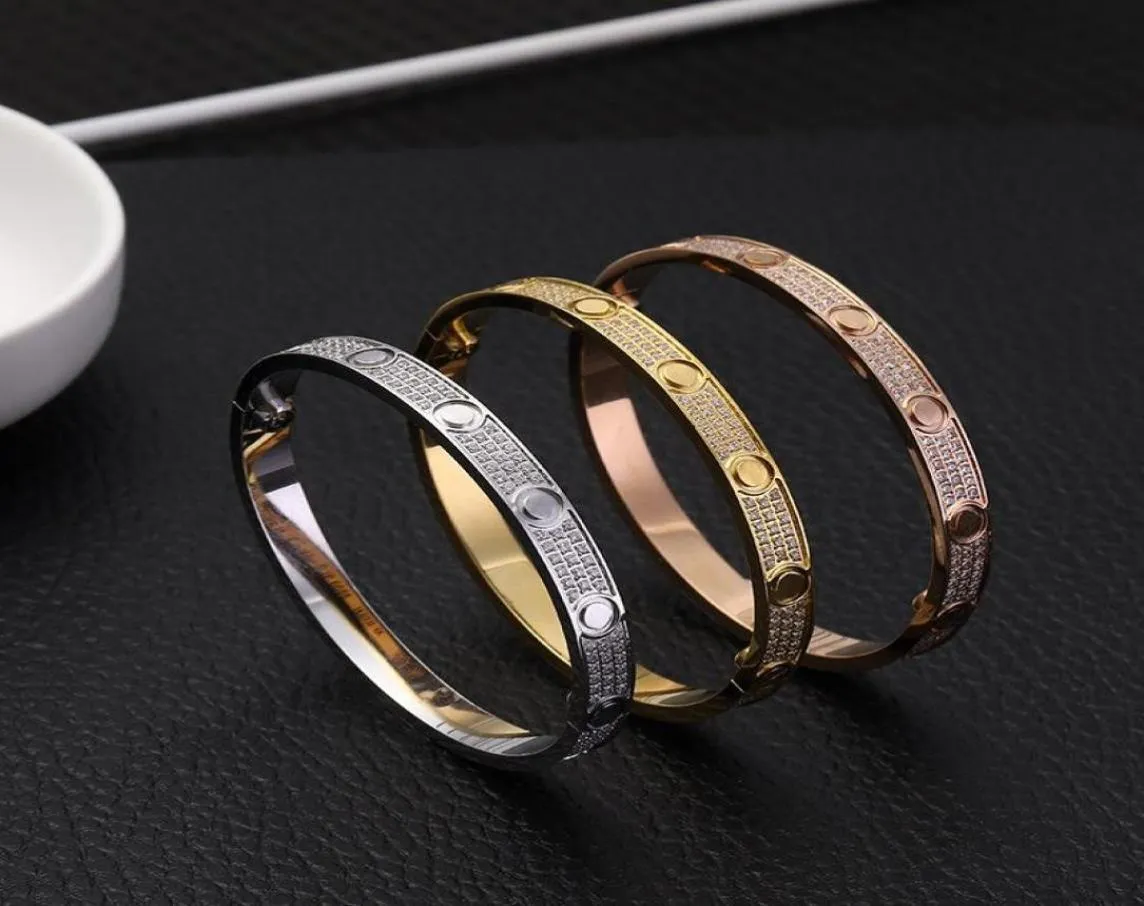 Women039s Jewelry Bracelets Bangles Full Diamond Stainless Steel 3 Row Stone Classical Bangle Bracelet Rosy Silver Gold Size 13405757