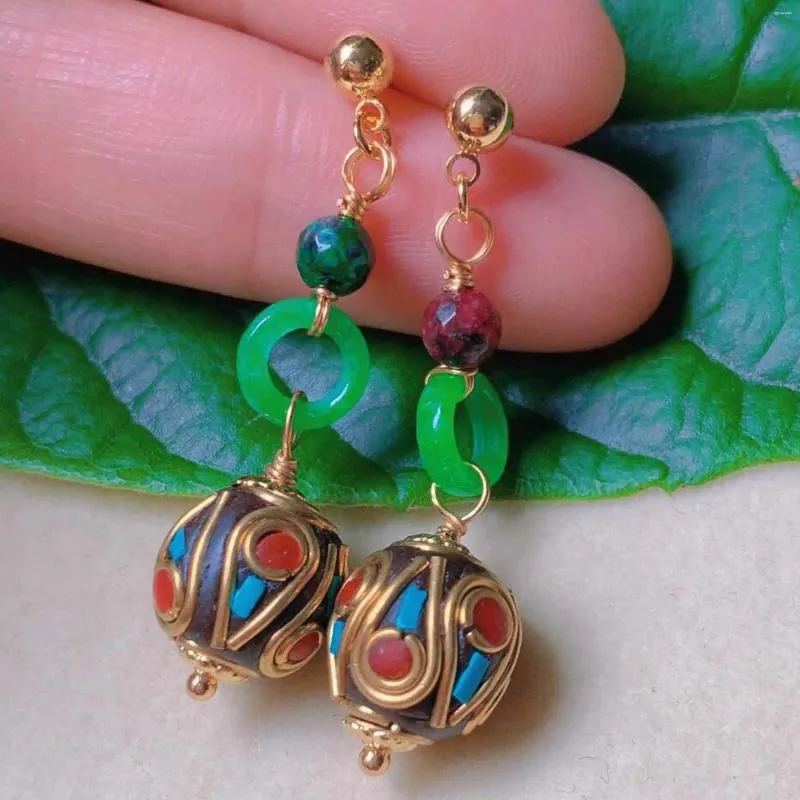 Boucles d'oreilles en peluche jadéite naturel nepal malachite perles oreille 18k d'or de Pâques de Pâques de chariot de Noël diy cadeau de carnaval cultivé