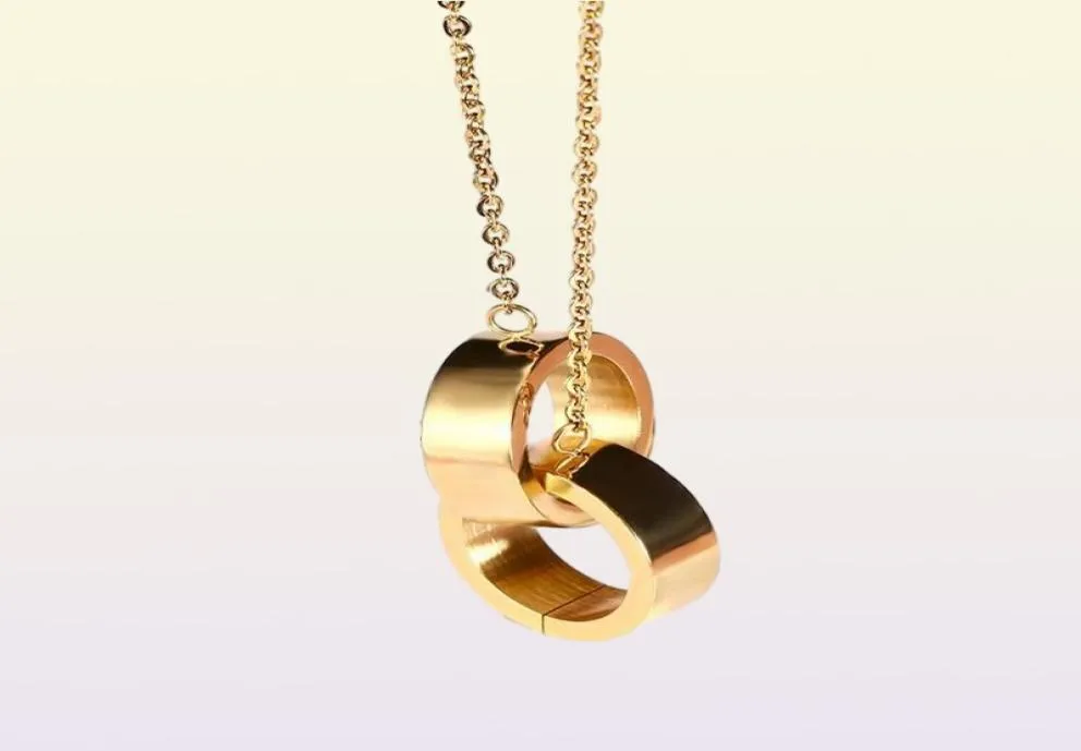 Ketten Edelstahl-Doppelkreis-Charm-Halsketten Kreative klassische Damenschmuck-Halskette Geben Sie ihr Geschenke5819687