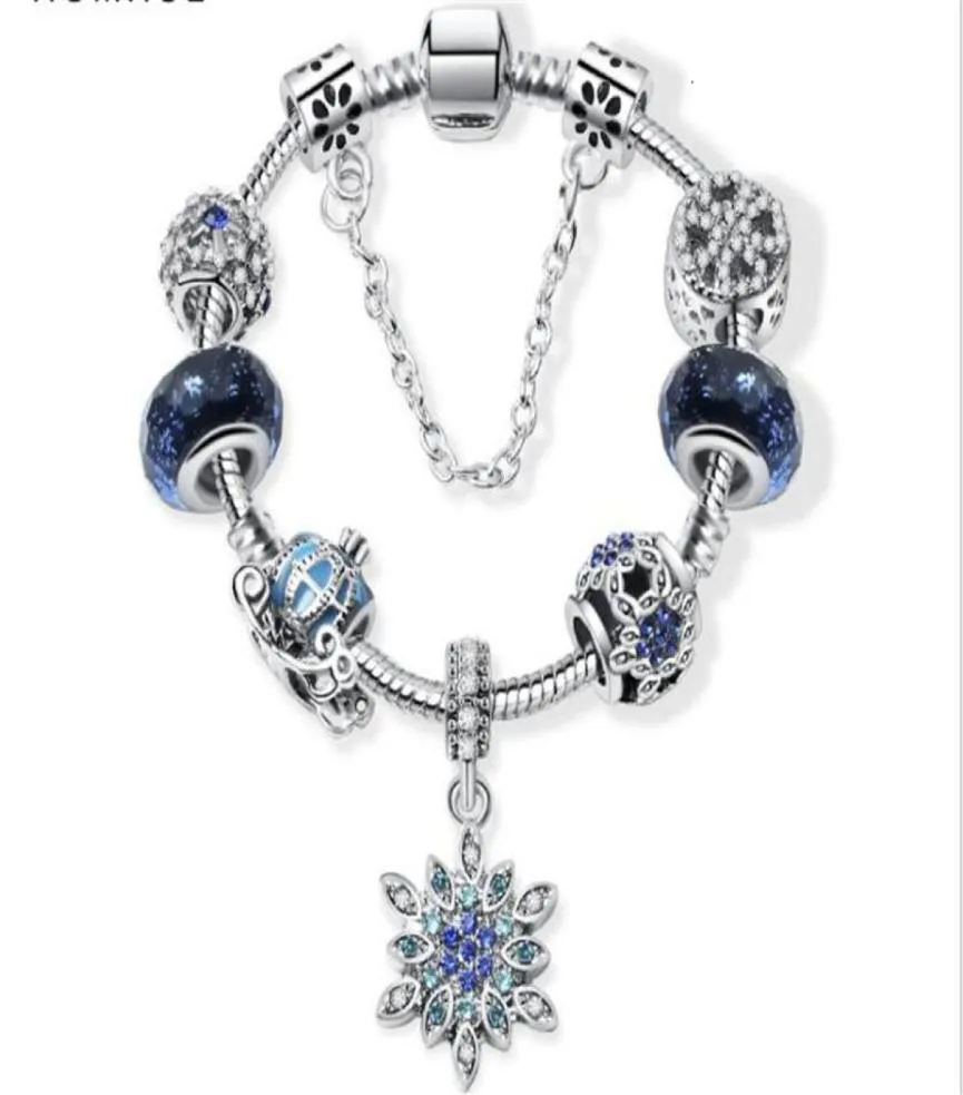 Charmpärlor passar för smycken 925 Silverarmband Snöflinga Pendant Bangle Blue Sky Pumpkin Cart Charms Diy Jewelry With Present Box3973484