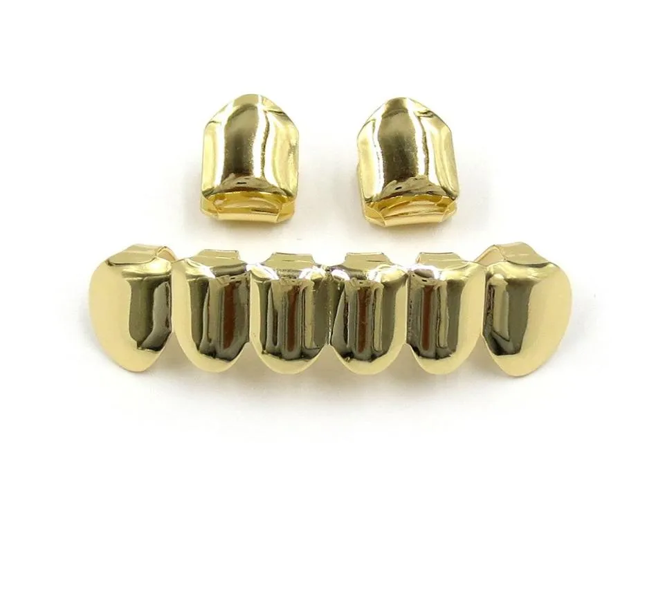 Hip Hop Gold Plated Mouth Grillz Set 2pcs Single Top 6 Teeth Bottom Grill Set Whole8983225