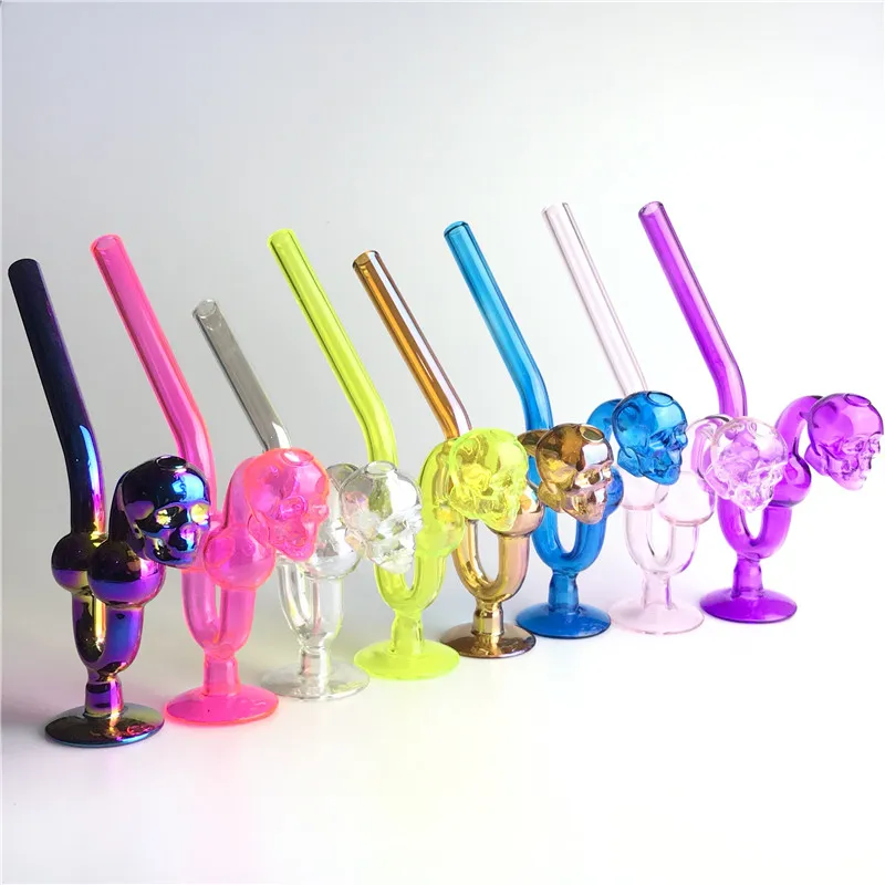 6 tum färgglada glasoljebrännare vatten bong rökrör med tjockt pyrex glas snakelike u form olje brännare bongs hand standable rör stora skalle skålar