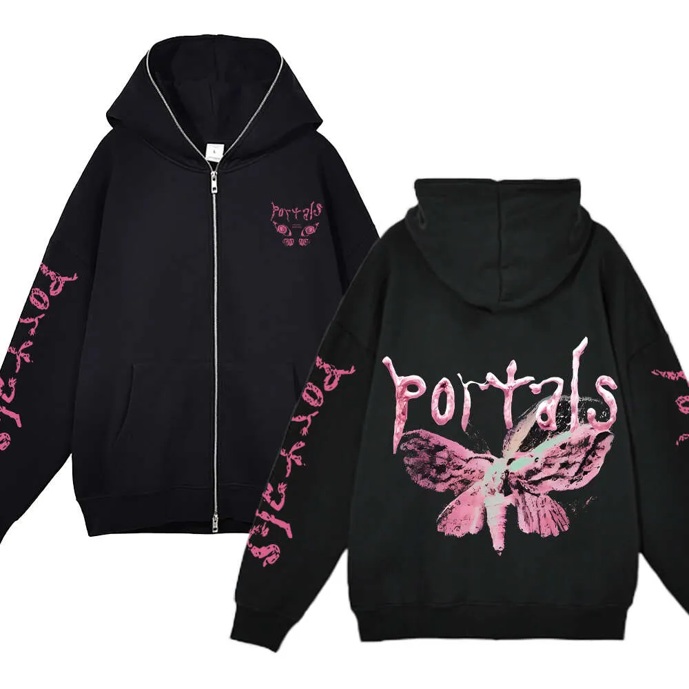 Melanie martinez portaler hoodie full zip up hoodies y2k hip hop streetwear män kvinna överdimensionerade jackor casual fleece tröjor