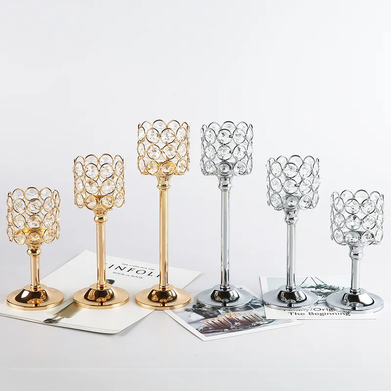 Set Of 3 Gold Crystal Table Candle Holders Centerpieces Tall Metal ...