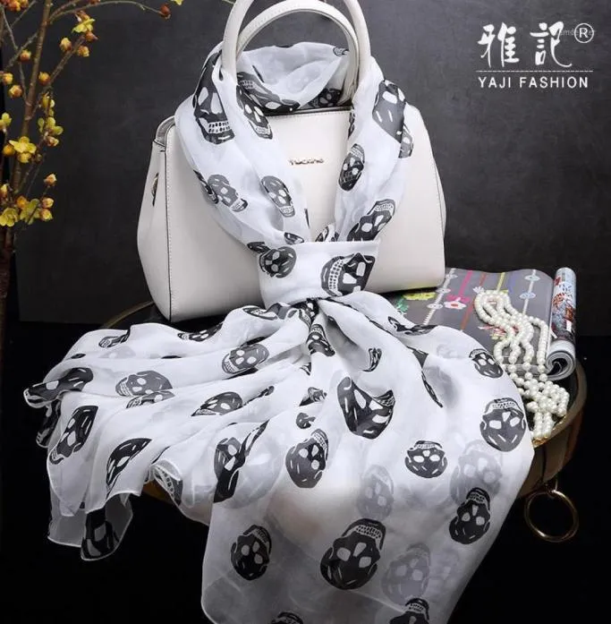 100 Seidenschal Schal Hangzhou Seide weich und elegant Schwarzer Totenkopf weißer Schal Damen langer Schal Frühling Herbst11245141