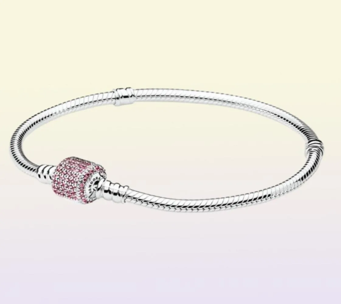 Bracelet à fermoir signature fantaisie rose Cz authentique en argent sterling 925 pour bijoux de style européen breloques perles Andy Jewel 590723CZS6020490