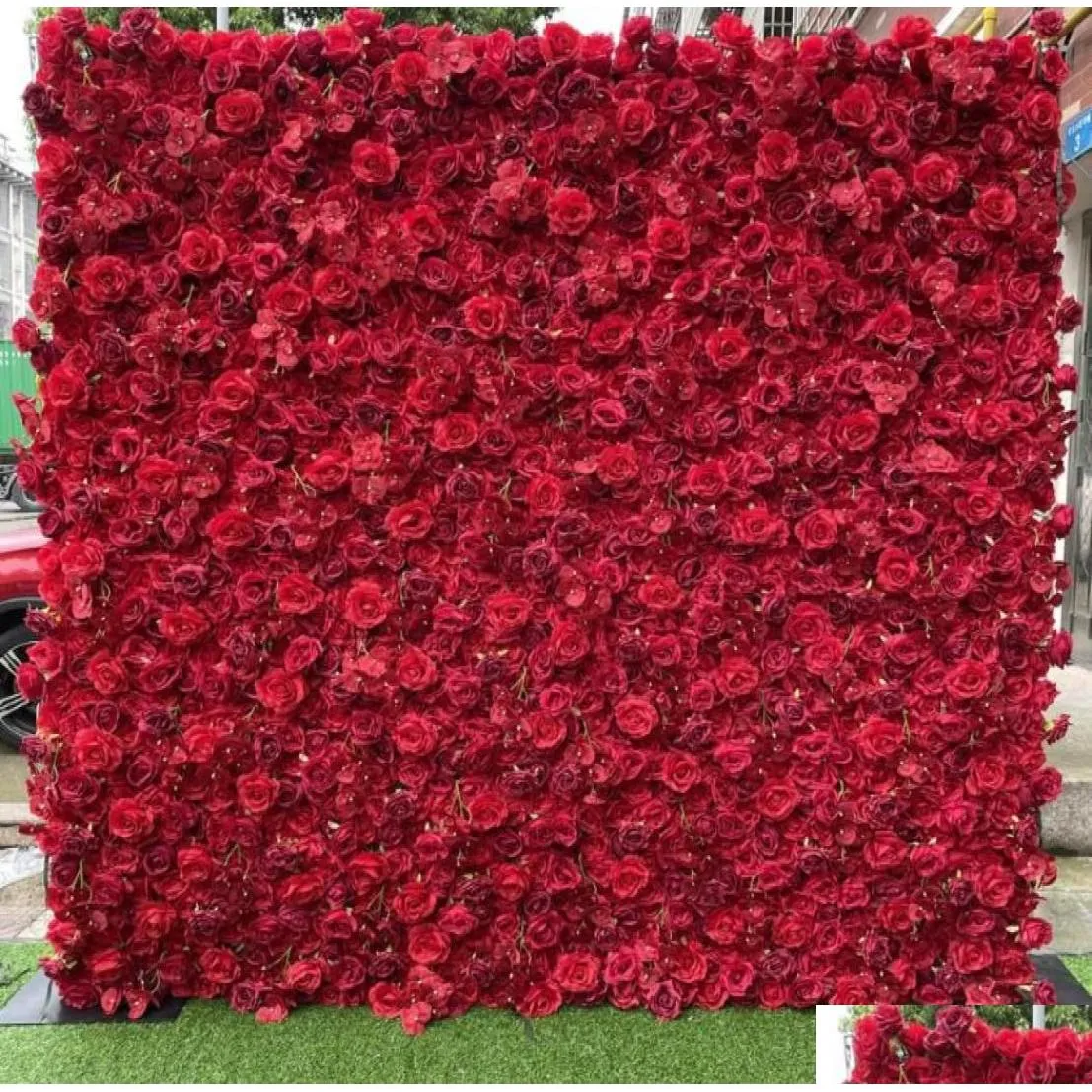 Couronnes de fleurs décoratives panneaux 3D et roil mur artificiel décoration de mariage faux rose rouge pivoine orcs toile de fond coureurs drop de dhbge