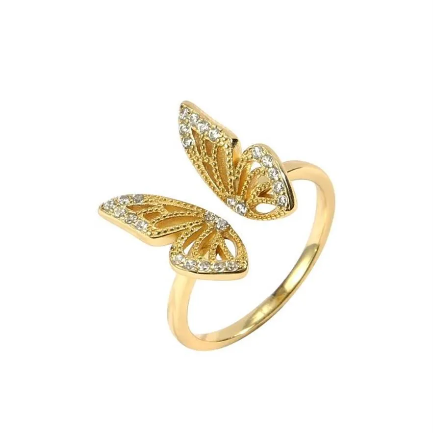 925 Sterling Silver Butterfly White Birthstone CZ Ring Rings Open Rings قابل للتعديل للنساء المجوهرات 296x