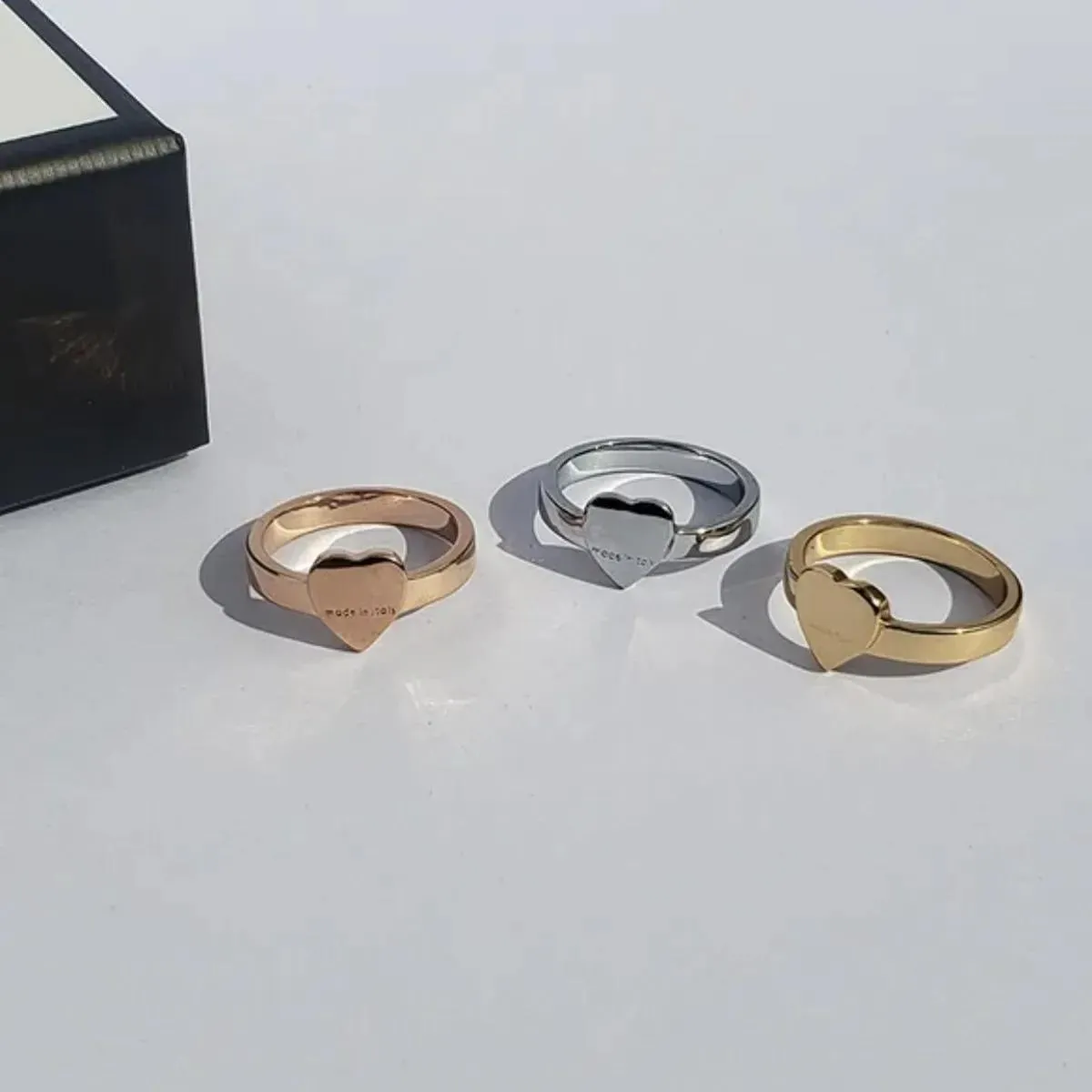 Rings Made in italy Original branded engrave G heart Ring 18K Gold Silver Rose Titanium Steel letter Rings Women men designer lovers wed