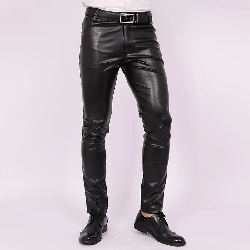 2024 Herren Slim Fit Skinny Hose Tight Stretch Leder Teen Trend Motorrad PU 231222