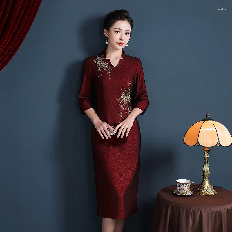 Abbigliamento etnico Yourqipao Suocera Abito per banchetto di nozze Cheongsam cinese Abiti per ospiti nobili Cina Abiti da cocktail 2024