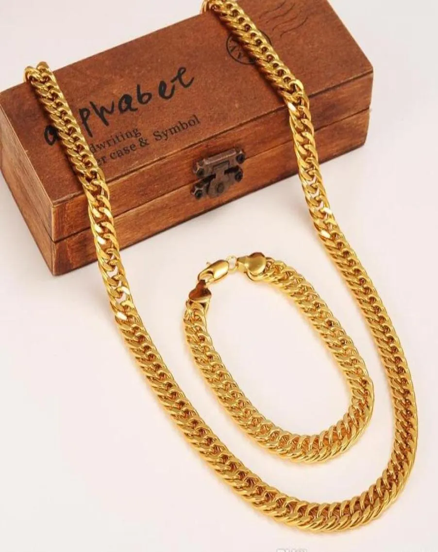 Whole fine 4k Gold Finish Heavy 10mm Miami Cuban Link Chain men039s Necklace Bracelet2557576