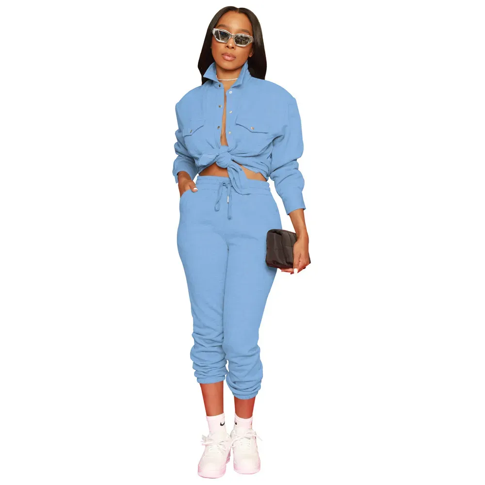 2024 Designer Women Tracksuits Fall Winter Sweatsuits Long Sleeve Turn-down Collar Shirt and Pants Two Piece Sets Solid Outfits Casual jogger suits Sporswear 8374