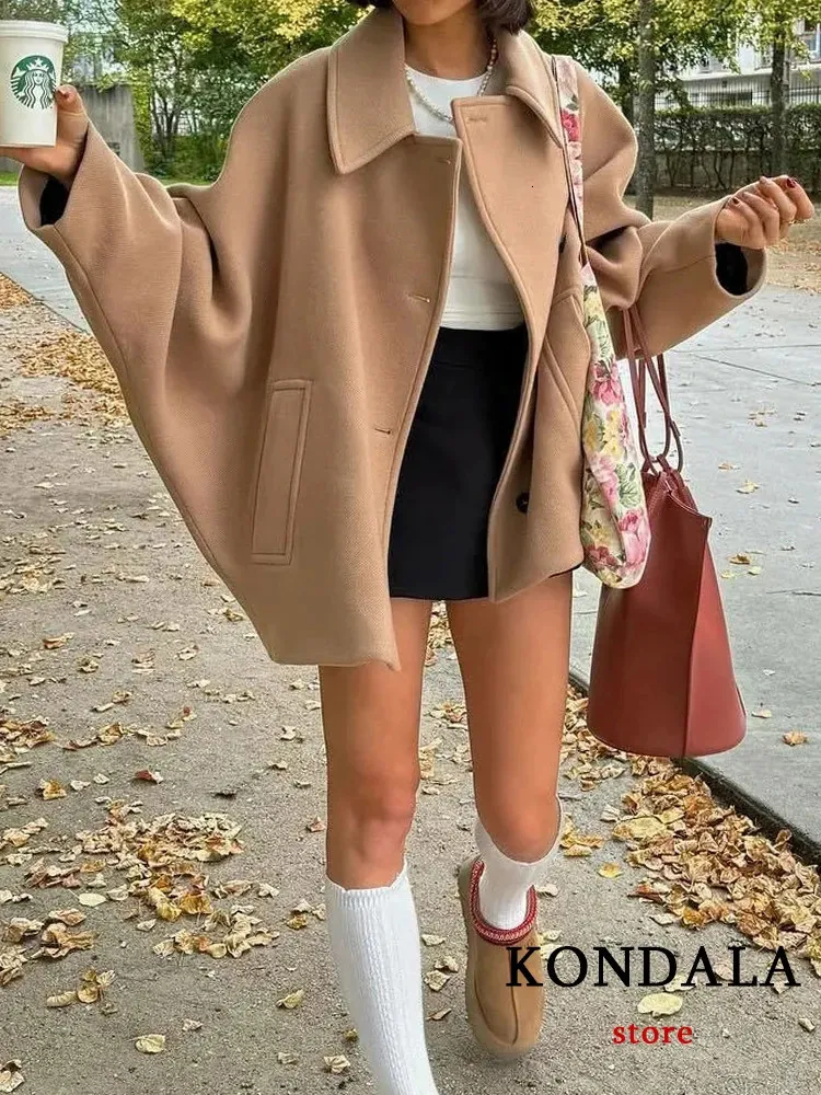 Kondala Casual Women Jackets Solid Camel Pockets Långärmad lös rockar Fashion Autumn Winter Overdimensionerade jackor Outwears 231225