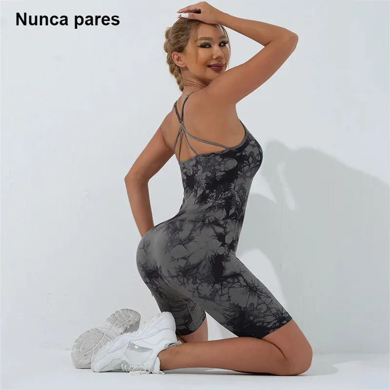 Sömlös slipsfärgad yoga jumpsuits fitness backless sport romper träning dans klänning gym träning kläder för kvinnor 231225