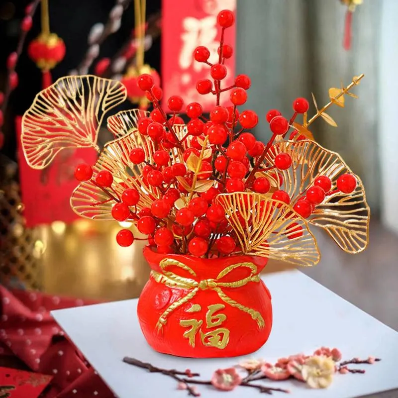 Decorative Flowers Chinese Spring Festival Purse Vase Feng Shui Ornament Red  Artificial Berries Traditional For Desktop Decor Versatile From Bdhome,  $18.83 | DHgate.Com