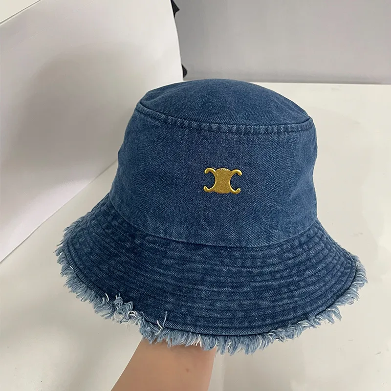 Denim Bucket Hat Women Designer Ribbed Solid Wide Brim Hats Outdoor Fashion Caps