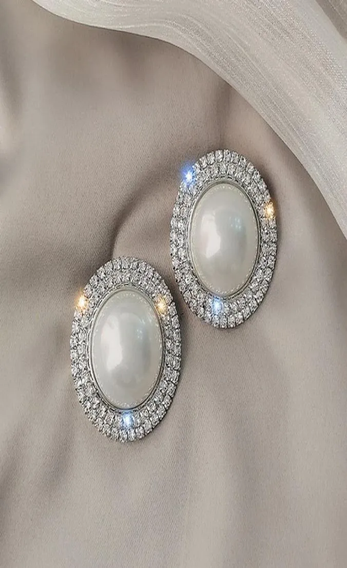 S1139 Fashion Jewelry S925 Silver Post Earrings Exaggerated Faux Pearl Rhinstone Stud Earrings9075069