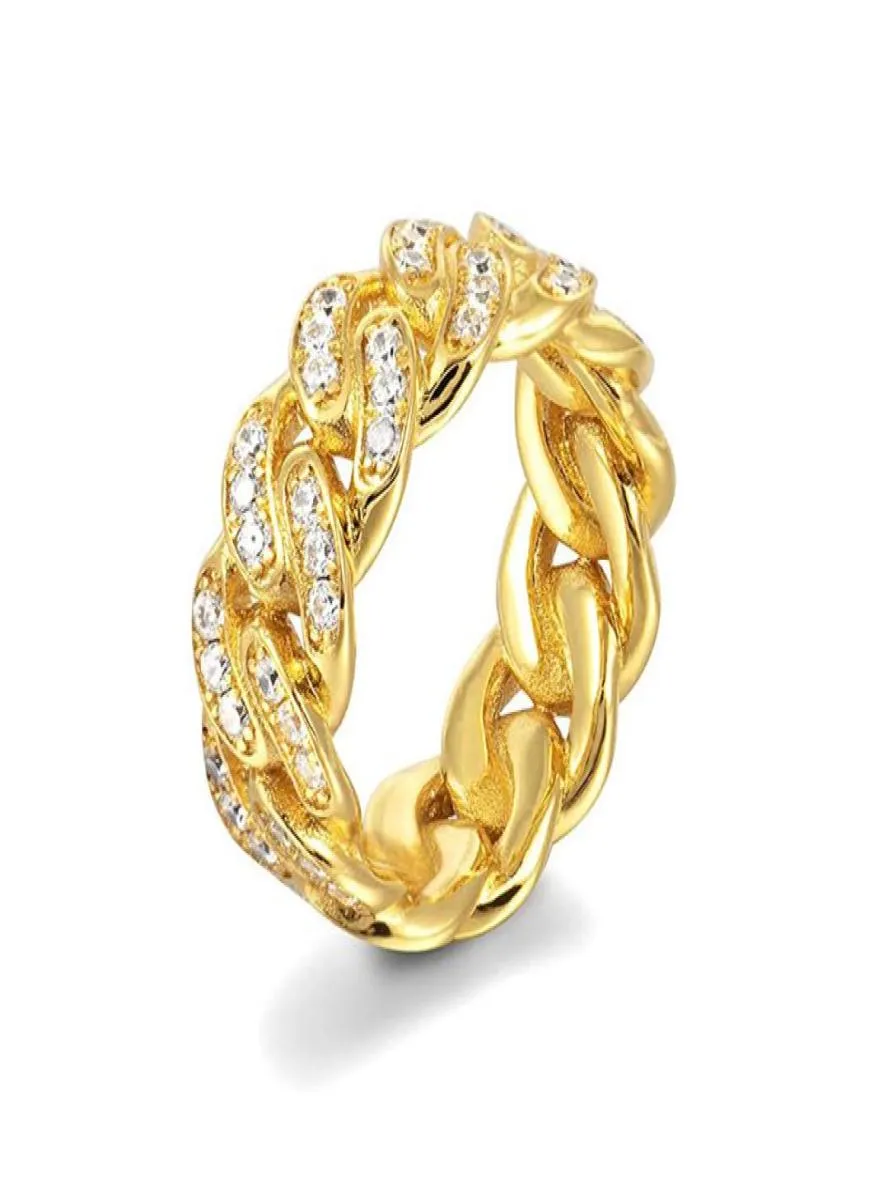 Cuban chain shaped men039s gold plated zircon ring copper plated silver wedding for women6939564