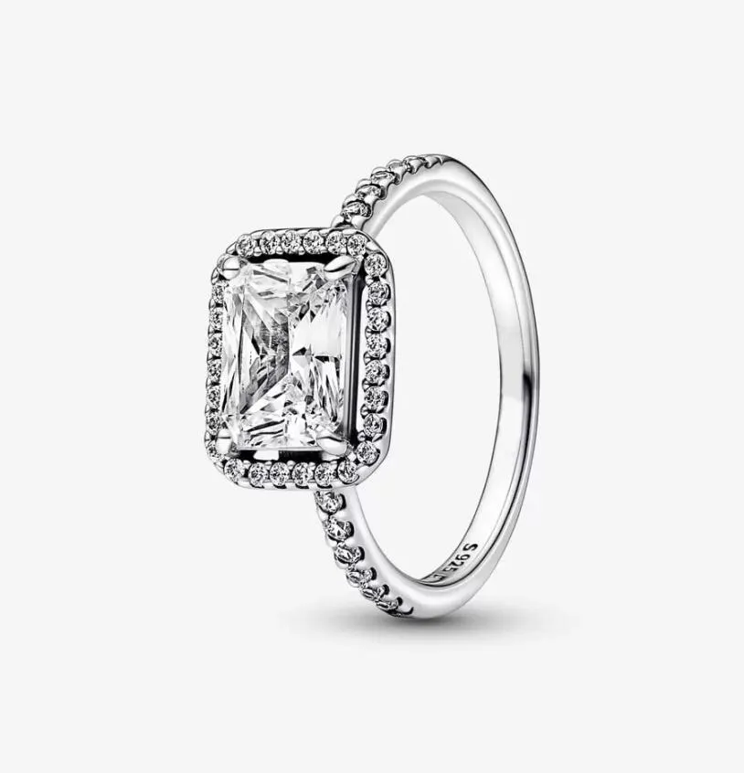 100 925 여성 결혼 반지를위한 스털링 실버 직사각형 반짝이는 후광 반지 패션 약혼 보석 액세서리 2335114